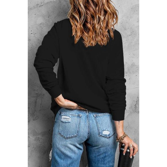 Azura Exchange  Black HO HO HO Print Long Sleeve Pullover Sweatshirt - Picture 4 of 6